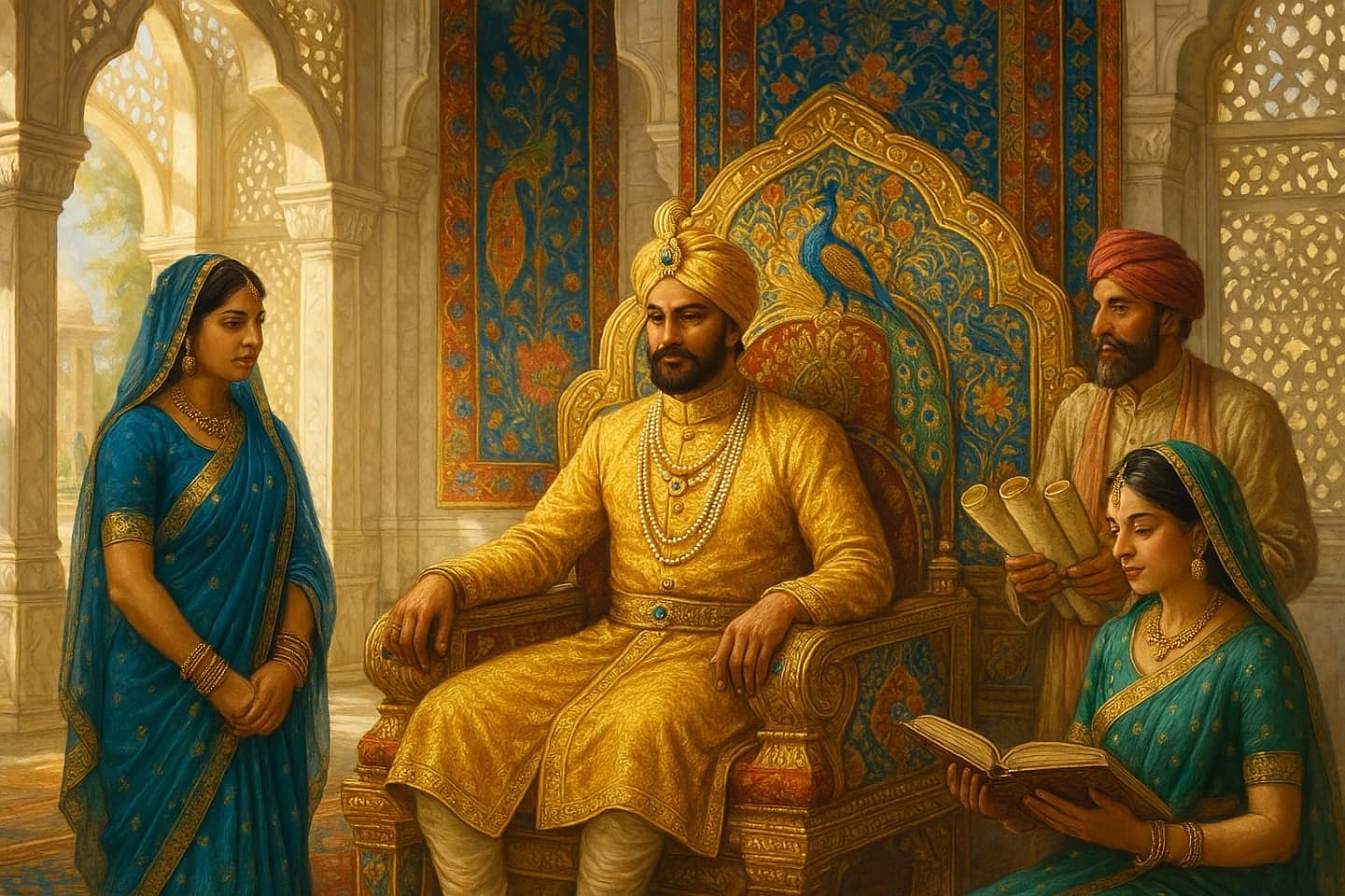 Raja Vivek and advisors in palace